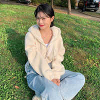 Soft Faux Lamb Wool Loose Long Sleeve Hoodie  - Thumbnail 7