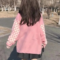 Pink Plaid Checkboard Zip Up Oversized Sweatshirt  - Thumbnail 3