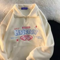 Love Heart Letter Embroidery Loose Long Sleeve Pullover  - Thumbnail 4