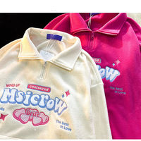 Love Heart Letter Embroidery Loose Long Sleeve Pullover  - Thumbnail 6