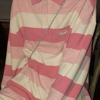 Pink Striped Oversized Preppy Long Sleeve T-shirt  - Thumbnail 3