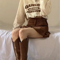Beige Embroidery Polo Collar Embroidery Oversized Long Sleeve Shirt  - Thumbnail 2