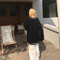 Black Letter Embroidery V Neck Long Sleeve Sweater  - Thumbnail 6