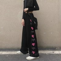 Black Heart Print Wide Leg Trousers  - Thumbnail 1