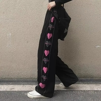 Black Heart Print Wide Leg Trousers  - Thumbnail 3