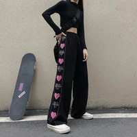 Black Heart Print Wide Leg Trousers  - Thumbnail 4