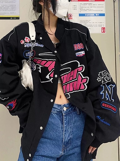 Racing Color Block Bomber Zipper Varsity Jacket