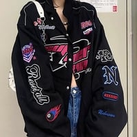 Racing Color Block Bomber Zipper Varsity Jacket - Thumbnail 1