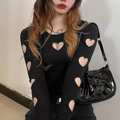 Black heart hollow out long sleeve shirt  - Thumbnail 4