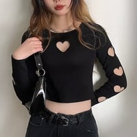 Black Heart Hollow Out Long Sleeve Shirt  - Thumbnail 2