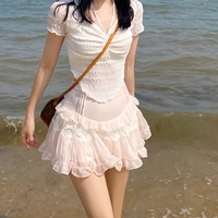 Sweet Lace Ruffle Mesh Fairycore High Waist Mini Skirt - Thumbnail 1