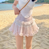 Sweet Lace Ruffle Mesh Fairycore High Waist Mini Skirt - Thumbnail 2