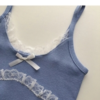 Patchwork Lace Bow Knit Camisole Crop Top - Thumbnail 6