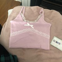 Patchwork Lace Bow Knit Camisole Crop Top - Thumbnail 7
