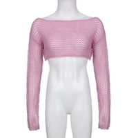 Pink Hollow Out Fishnet Long Sleeve Shirt  - Thumbnail 4