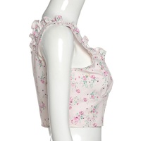 Floral Print Ruffle Button Up Bustier Crop Top - Thumbnail 7