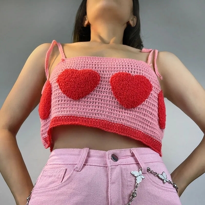 Heart knit lace up crop top - Thumbnail 5
