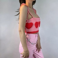 Heart Knit Lace Up Crop Top - Thumbnail 1