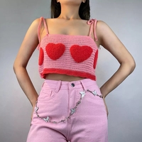 Heart Knit Lace Up Crop Top - Thumbnail 2