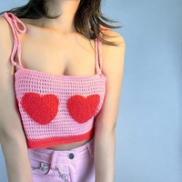 Heart Knit Lace Up Crop Top - Thumbnail 4
