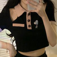 Black Off Shoulder Hollow Out Short Sleeve T-shirt  - Thumbnail 4