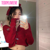 Red Cropped V Neck Sweater  - Thumbnail 1