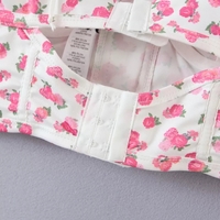 Pink Flower Print Ruffle Bustier Crop Top - Thumbnail 4