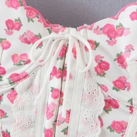 Pink Flower Print Ruffle Bustier Crop Top - Thumbnail 3