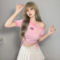 Sweet Pink Off Shoulder Short Sleeve Shirt  - Thumbnail 1