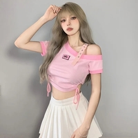 Sweet Pink Off Shoulder Short Sleeve Shirt  - Thumbnail 2