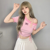 Sweet Pink Off Shoulder Short Sleeve Shirt  - Thumbnail 5