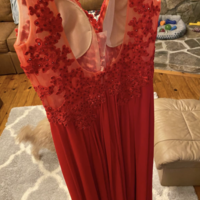 V Neck V Back Red Prom Dresses with Appliques Beaded - Thumbnail 1