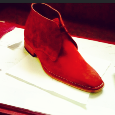 Handmade mens chukka suede leather boots in cherry red color
