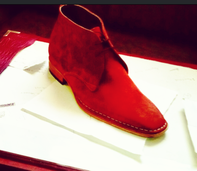 Handmade Mens Chukka Suede Leather Boots in Cherry Red Color