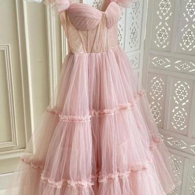 Beautiful a line pink tulle short prom dresses