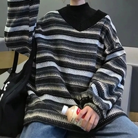 Brown Stripe V Neck Sweater  - Thumbnail 3