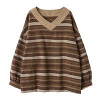Brown Stripe V Neck Sweater  - Thumbnail 6