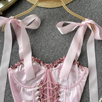 Pink Rose Lace Up Bustier Top - Thumbnail 2