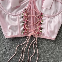 Pink Rose Lace Up Bustier Top - Thumbnail 3