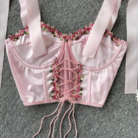 Pink Rose Lace Up Bustier Top - Thumbnail 5