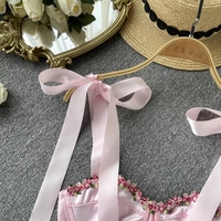 Pink Rose Lace Up Bustier Top - Thumbnail 6