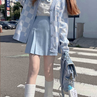 Japanese Anime Embroidery Checkboard Sweater - Thumbnail 4