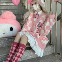 Japanese Anime Embroidery Checkboard Sweater - Thumbnail 5