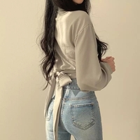 White Chic Cropped Long Sleeve Shirt  - Thumbnail 5