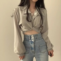 White Chic Cropped Long Sleeve Shirt  - Thumbnail 4