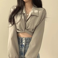 White Chic Cropped Long Sleeve Shirt  - Thumbnail 3