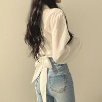 White Chic Cropped Long Sleeve Shirt  - Thumbnail 1