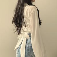 White Chic Cropped Long Sleeve Shirt  - Thumbnail 2