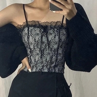 Black Lace Backless Patchwork Camisole  - Thumbnail 1