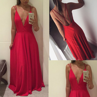 Red prom dresses spaghetti straps long dress - Thumbnail 2